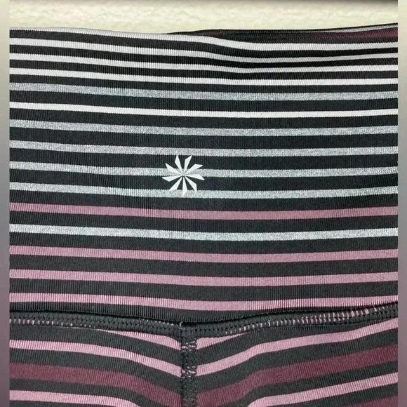 ATHLETA Women's Medium High Rise Expanse Stripe Chaturanga Tight Legging Cassis - Picture 10 of 14